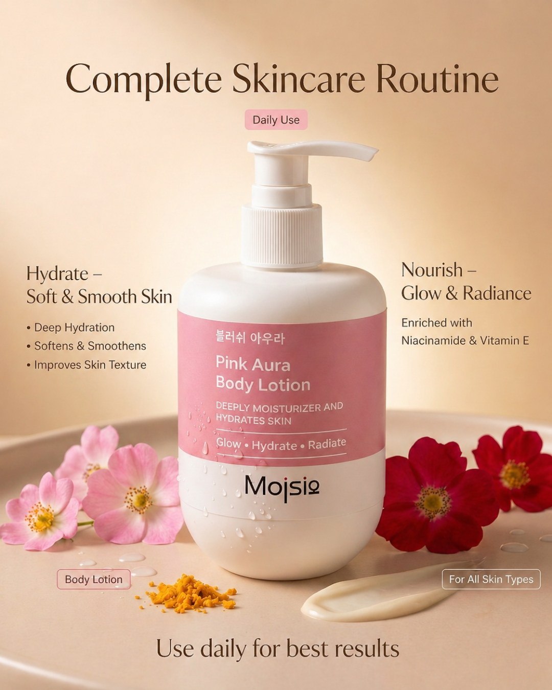 Pink Aura Body Lotion - Deep Moisturizer for Glowing, Radiant, Hydrated Skin | 300ml