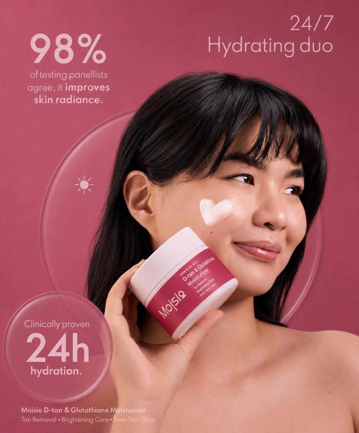 D-tan & 8% Glutathione Moisturizer - Brightening Face Cream for Tan Removal & Even Skin Tone