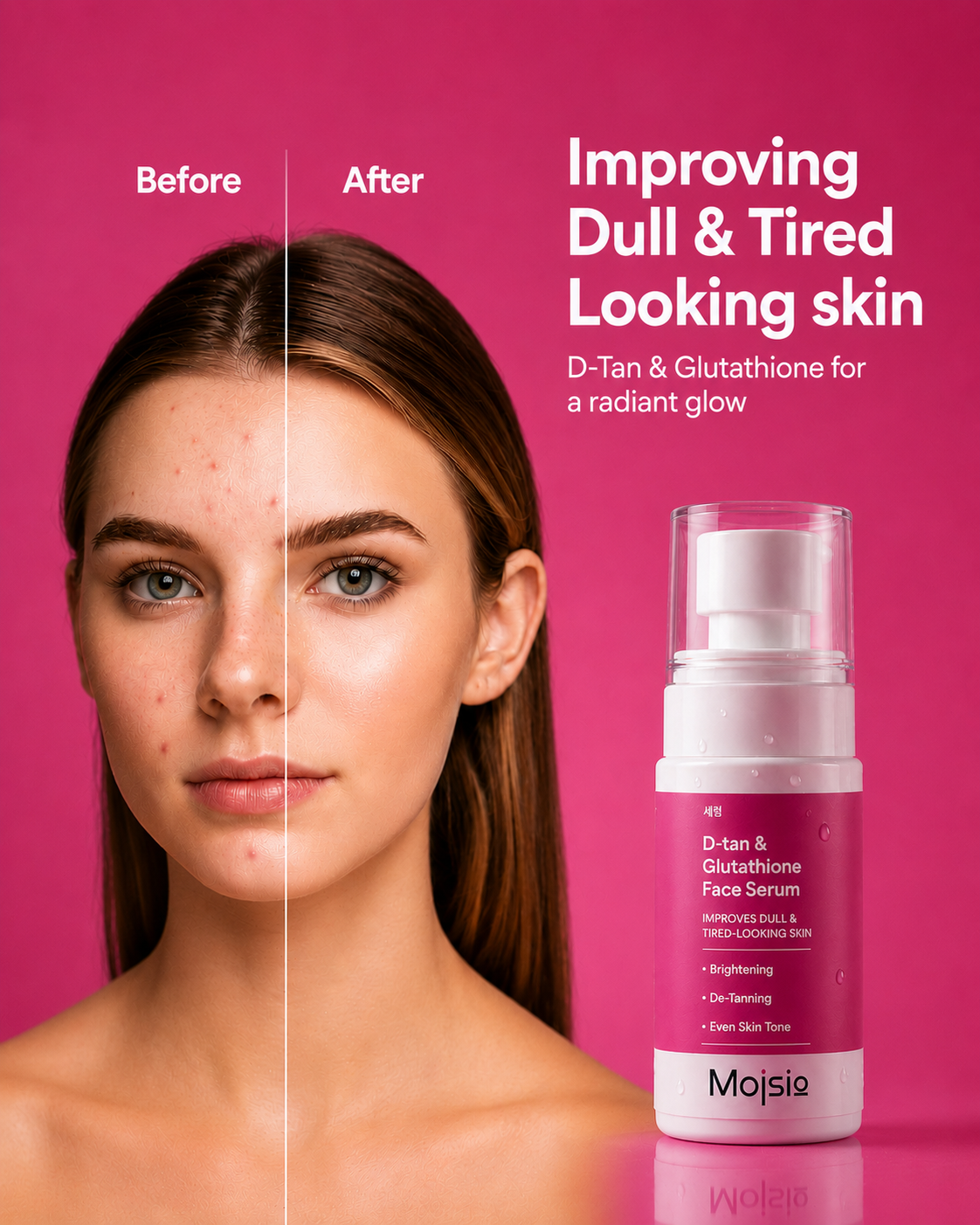 D-Tan & 8% Glutathione Face Serum - Brightening Anti-Aging Serum for Dull & Tired Skin
